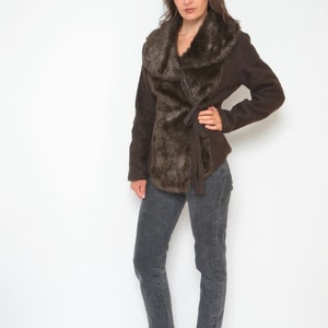Wool Faux Fur Jacket / Vintage 00s Lana Wool Wrap Up Belt Blazer Size Medium image 4