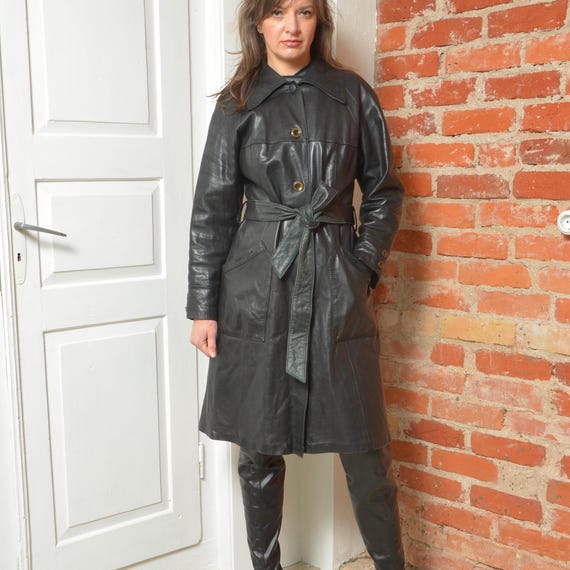 Vintage 80s Friitala Black Leather Trench Coat – Made in Finland