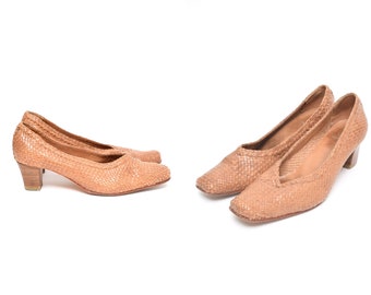 Vintage 90's Salamander Woven Brown Leather Pumps