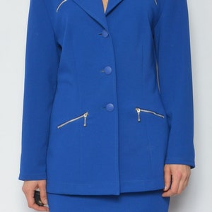 Two Piece Skirt Suit / Vintage 90s Blue Button Pocket Jacket And High Waist Skirt Matching Set Size Medium image 5