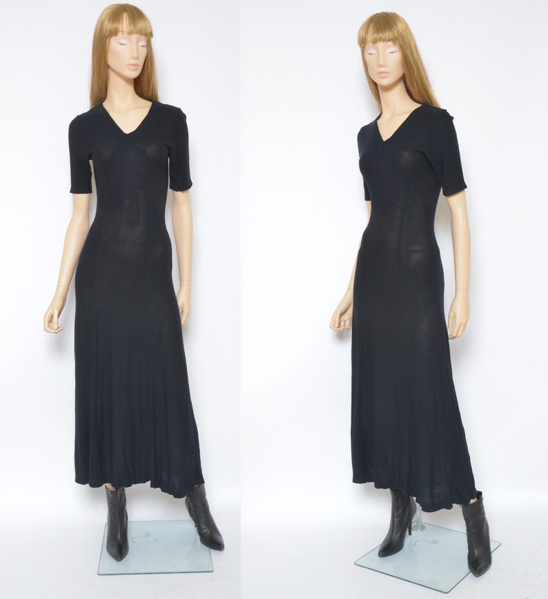 Size SXS Sheer Maxi Dress Vintage 90s Mid See Through Short Sleeve Flared Tight Long Dress