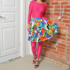 Vintage 80s Betty Barclay Pleated Abstract Colorful Skirt - Size Large