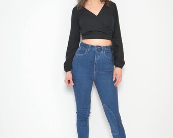 Vintage 90s High Waist Horse Riding Jeans - Dark Blue Denim