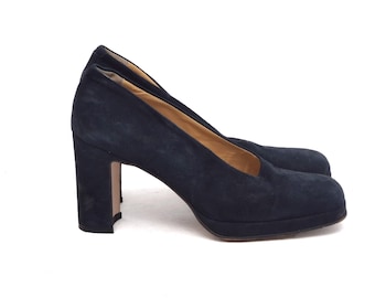 Vintage 90's Italian Suede Chunky Heel Pumps  - Size: 38 EU
