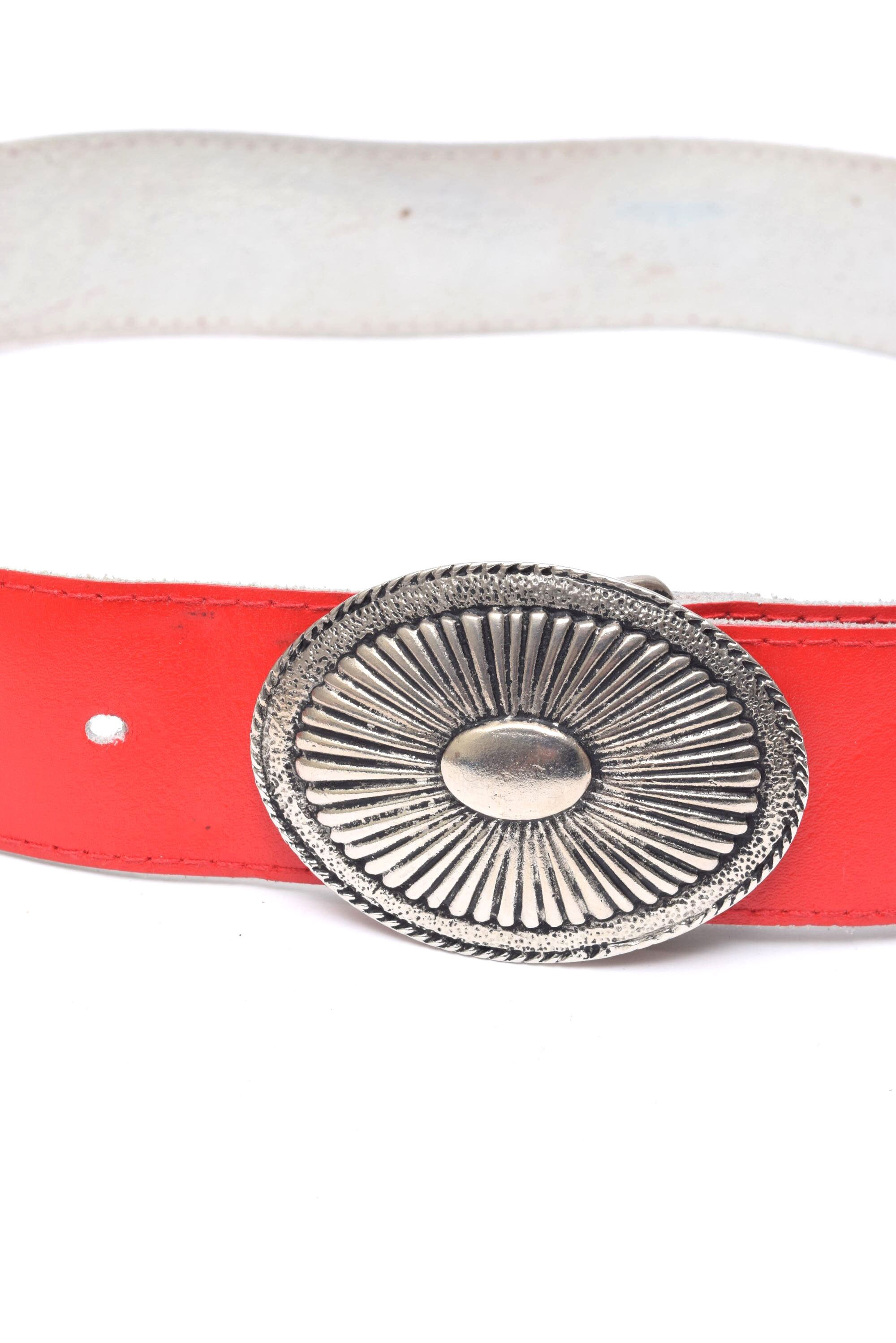 Vintage Red Leather Western Belt Engraved Silver Buckle Belt Buy 1 inch Western Belt Womens | Red Suede Leather  main image 2