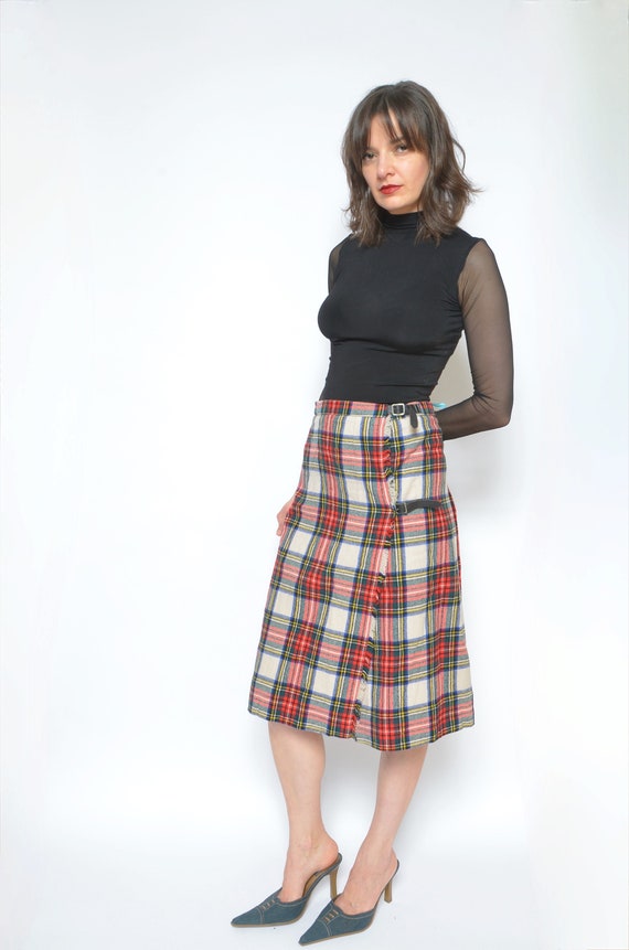 Tartan Wool Skirt / Vintage 80s Pleated Pleated H… - image 4