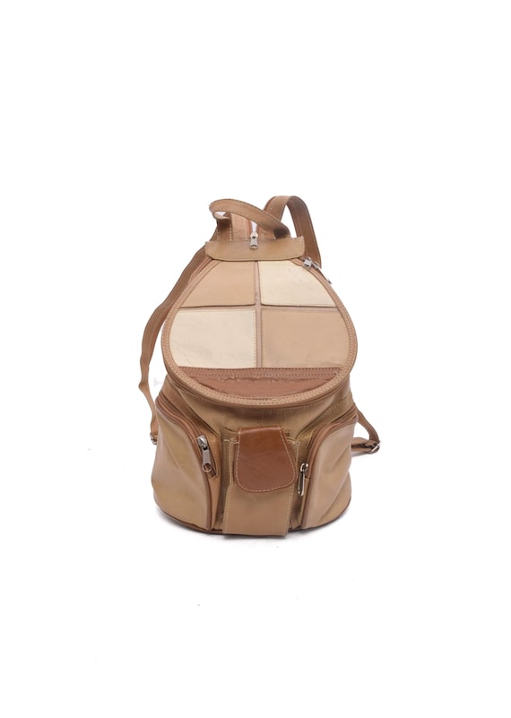 Vintage 90's Leather Brown Patchwork Backpack - image 1
