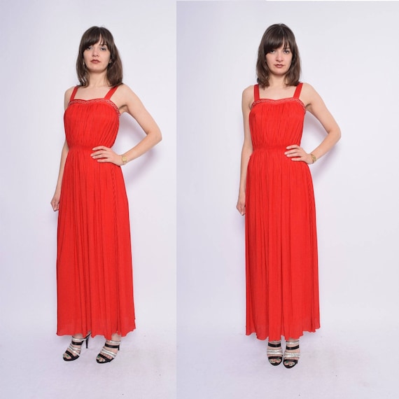 red pleated maxi dress