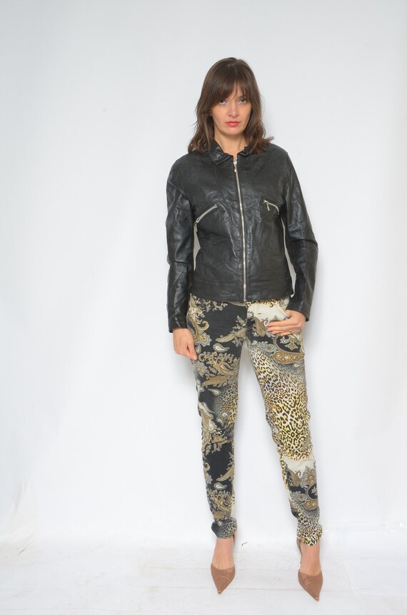 Real Leather Zipper Jacket / Vintage 90s Genuine L
