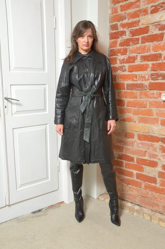 Vintage 80s Friitala Black Leather Trench Coat – Made in Finland
