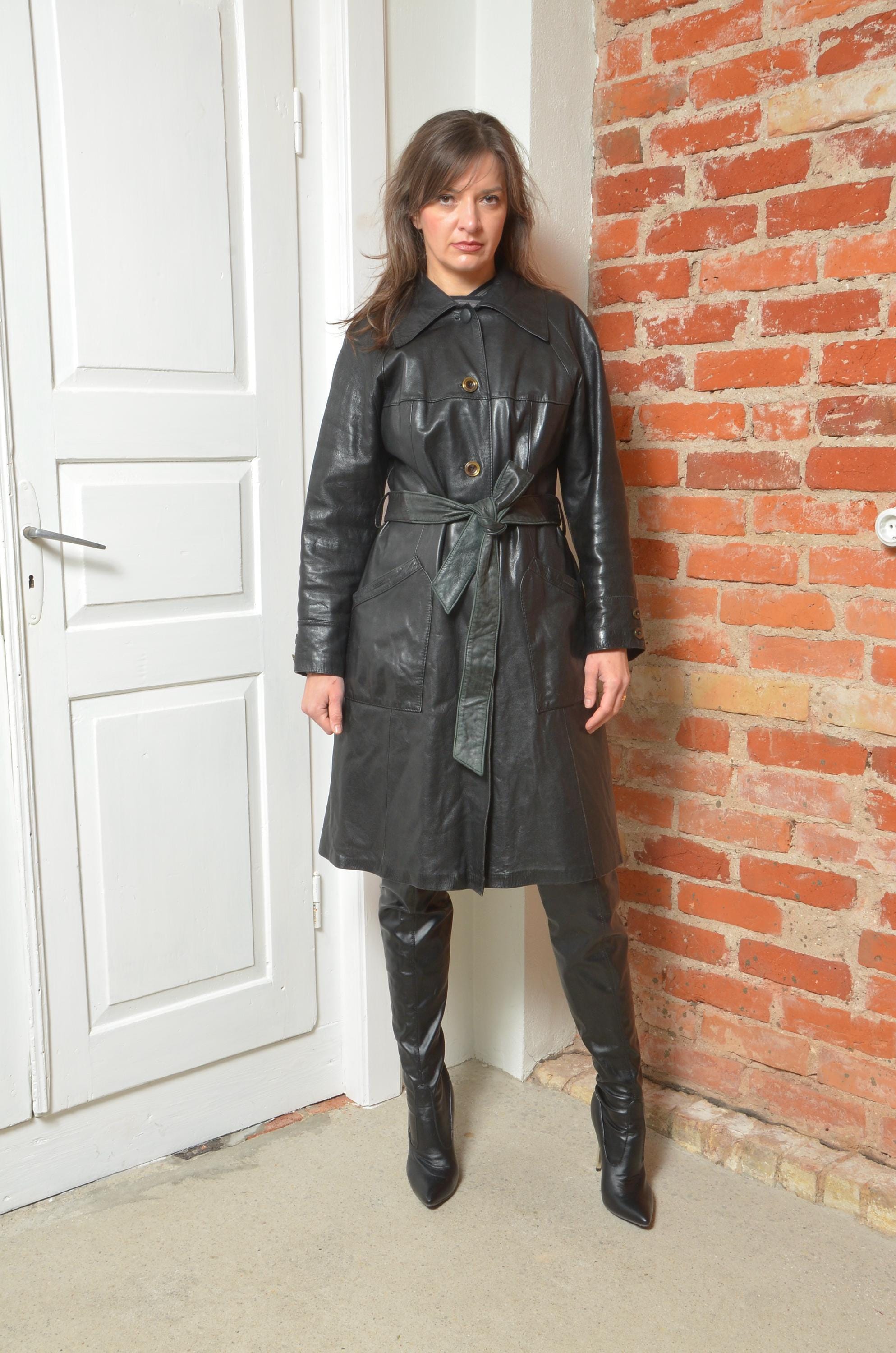 Vintage 80s Friitala Black Leather Trench Coat – Made in Finland