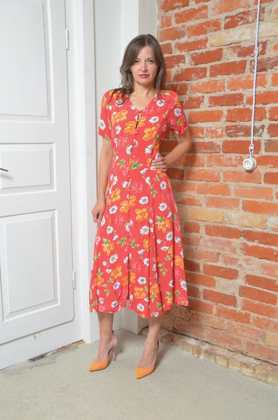 Vintage 90s Floral Button-front Midi Dress  Size Small Viscose Summer Dress  - Etsy Israel