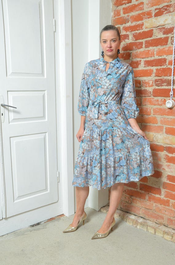 Vintage 80s Floral Midi Dress  Semi-sheer Belted Dress, Size Small - Etsy  Israel