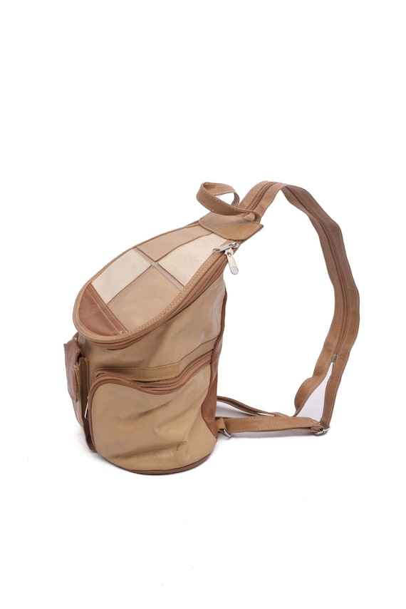 Vintage 90's Leather Brown Patchwork Backpack - image 6