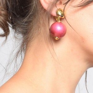 Pink Gold Dangling Clip On Earrings / Massive Statement Jewelry / Large Bead Earrings zdjęcie 10