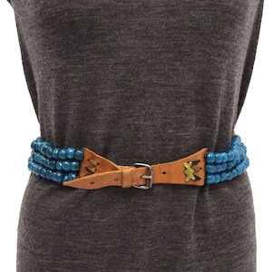 Vintage 80's Glass Bead And Leather Belt Size S XS