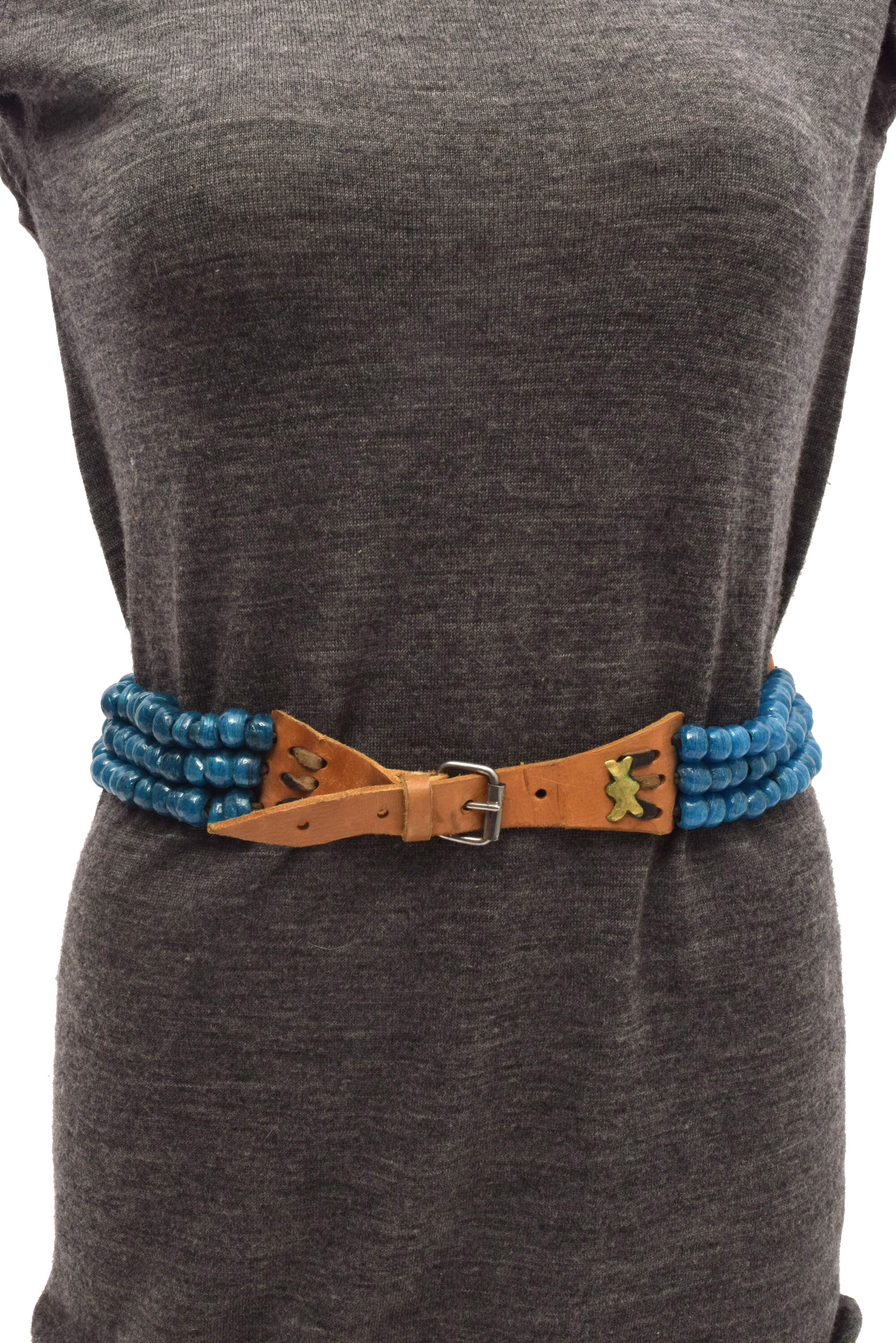 Vintage 80’s embellished Glass Stone Beads Cork Belt Small 80s Glass Beaded Belt - Lucky Vintage main image 2