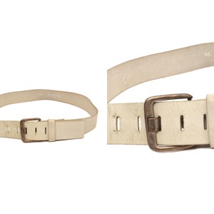 Vintage 2YK&#39;s  White Real Leather Belt with Large Silver Metal Buckle