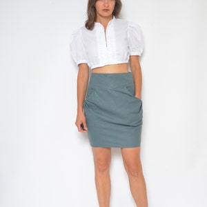 Linen Pocket Skirt / Vintage 90s High Waist Gray Shor Mini Skirt Size Small image 2