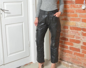Pantalon cargo moto en cuir vintage des années 90 - Style motard suédois Halvarssons