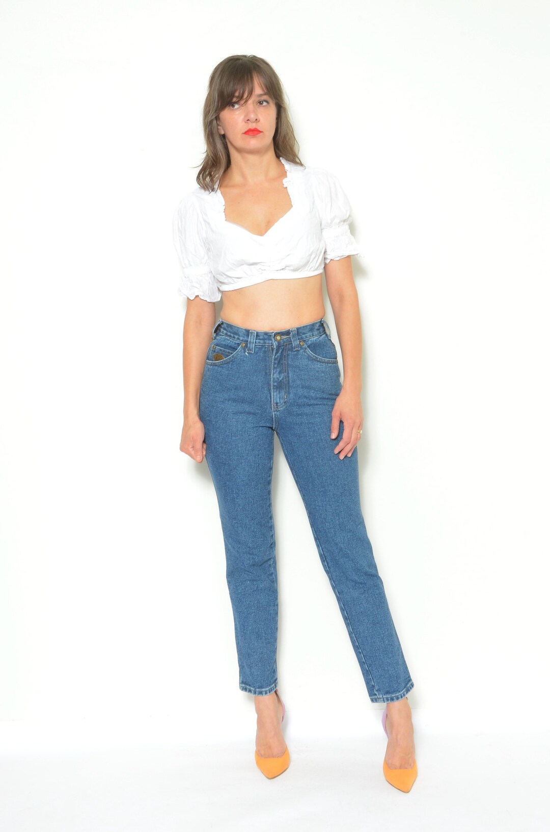 VTG 90s 00s MOSCHINO NAVY BLUE HIGH WAISTED STRAIGHT LEG JEANS 26W 30L