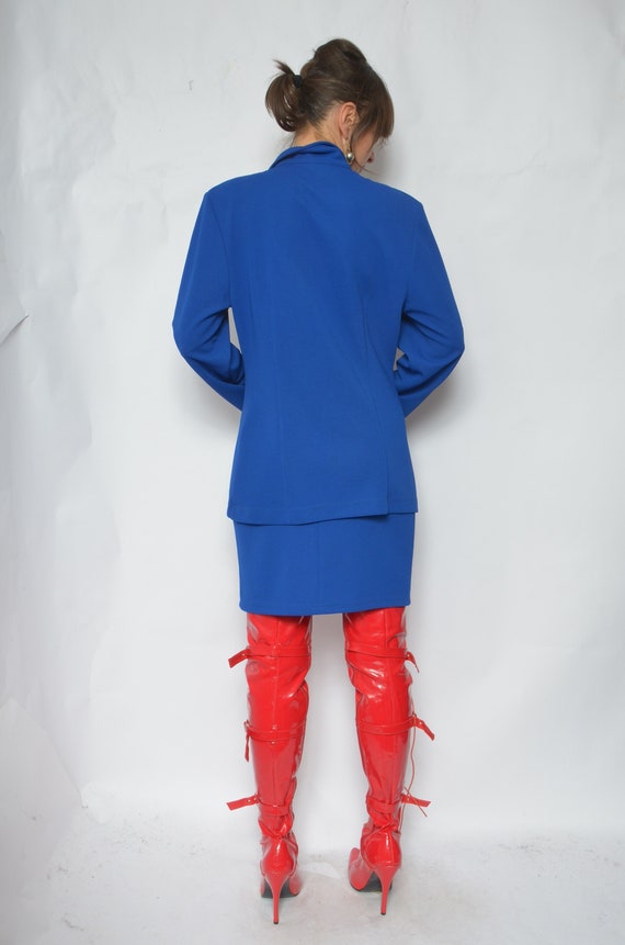 Two Piece Skirt Suit / Vintage 90s Blue Button Po… - image 9