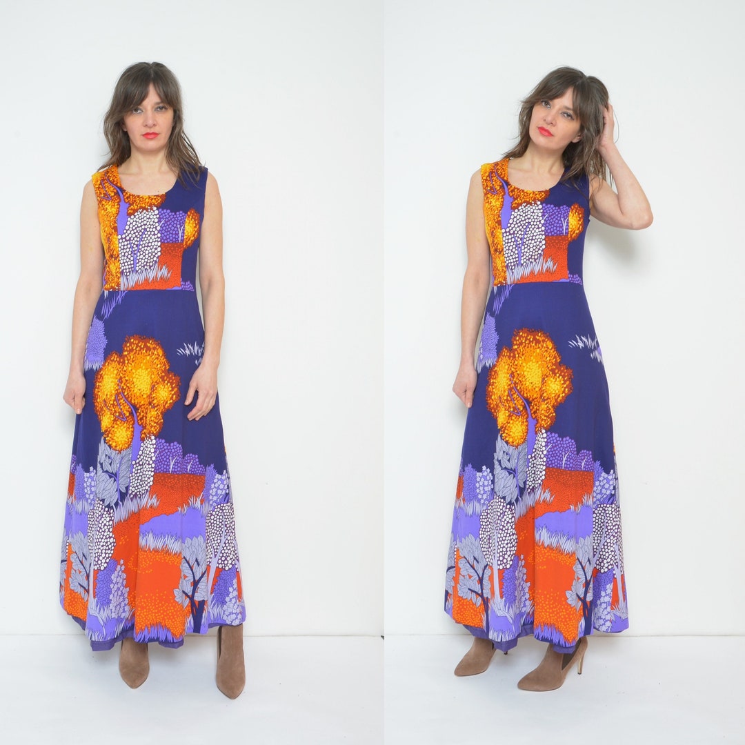 70's Vintage flower long dress/MULTI main image 1