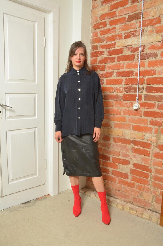 Vintage 90s Geometric Pattern Collared Loose Fit … - image 3