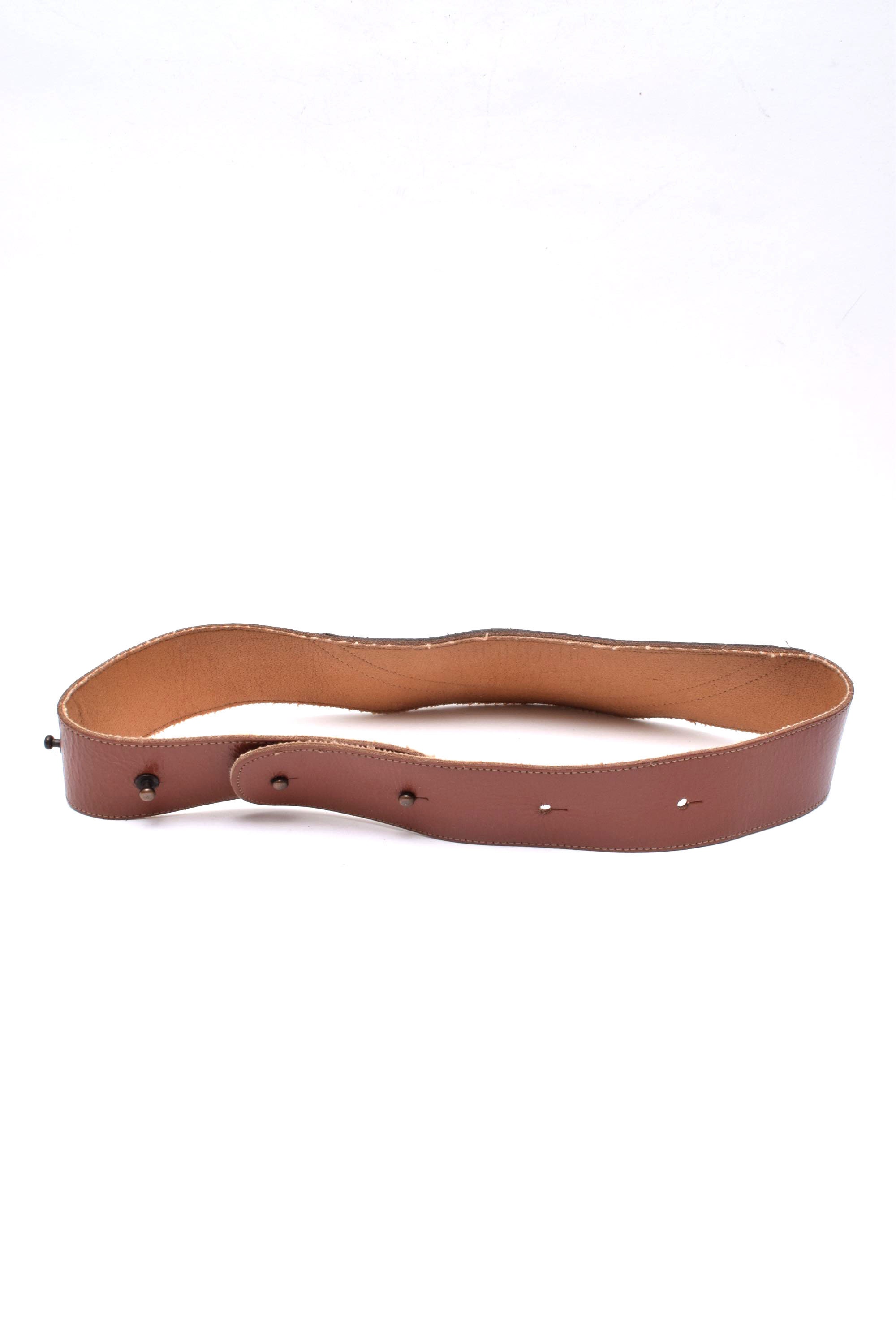Vintage 90s Brown Genuine Leather Contrast Forest Green Trim Belt Caiman Skin Belt Forest Green Classic main image 2