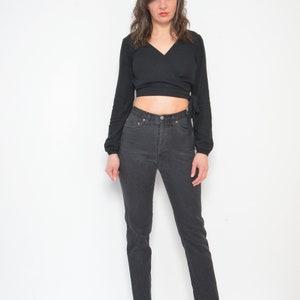 Vintage 90s Black Denim Jeans: High Waist Skinny Trousers, Extra Small