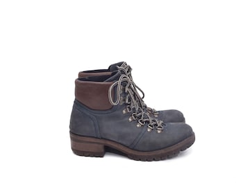 Vintage Navy Leather Hiking Boots: Women's Ankle Boots, Size 8.5 US