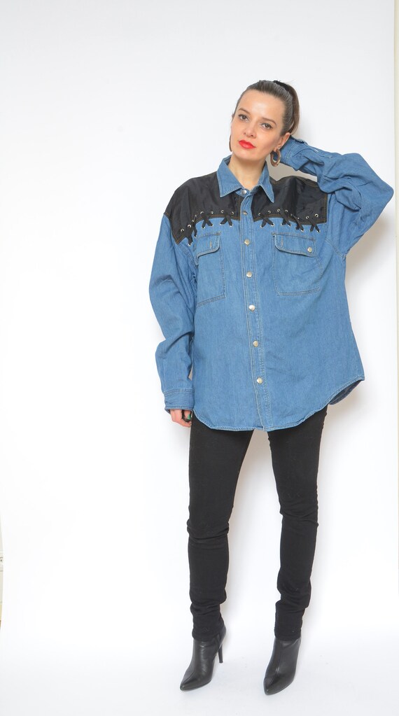 Western Style Denim Shirt /vintage 90's 