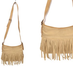 Bolso de hombro estilo western vintage de cuero marrón de los años 90 con borlas