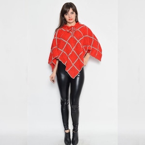 Vintage Crochet Granny Square Knit Cape Poncho