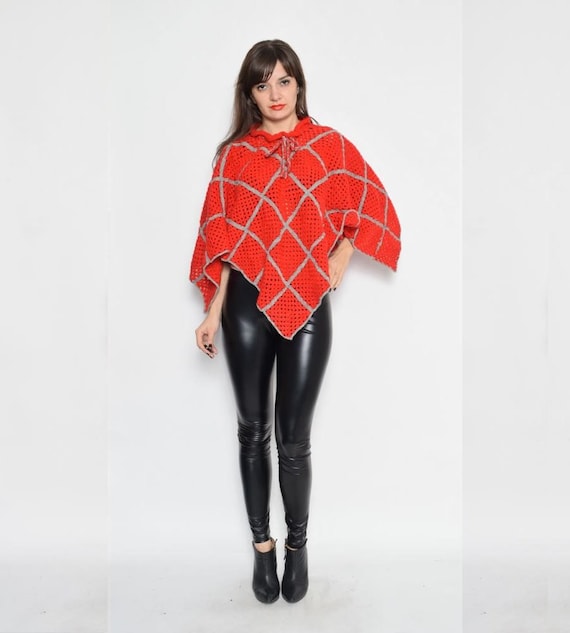 Vintage Crochet Granny Square Knit Cape Poncho
