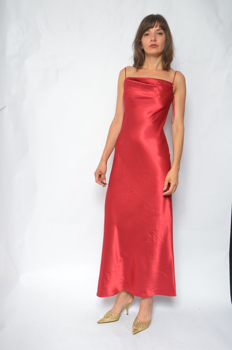 burgundy satin maxi dress