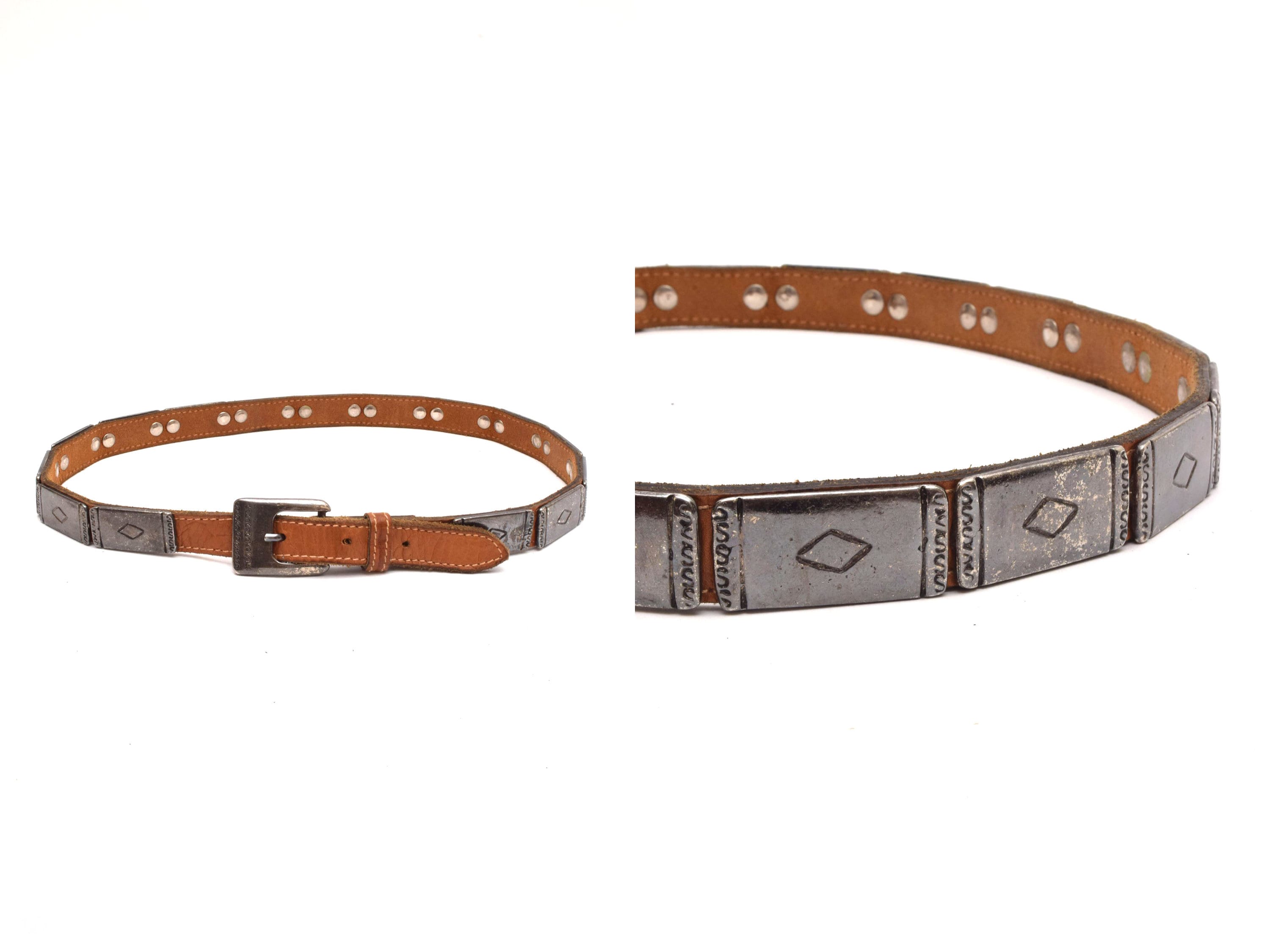 Vintage brown leather belt with diamond cutouts Vintage 90 main image 2
