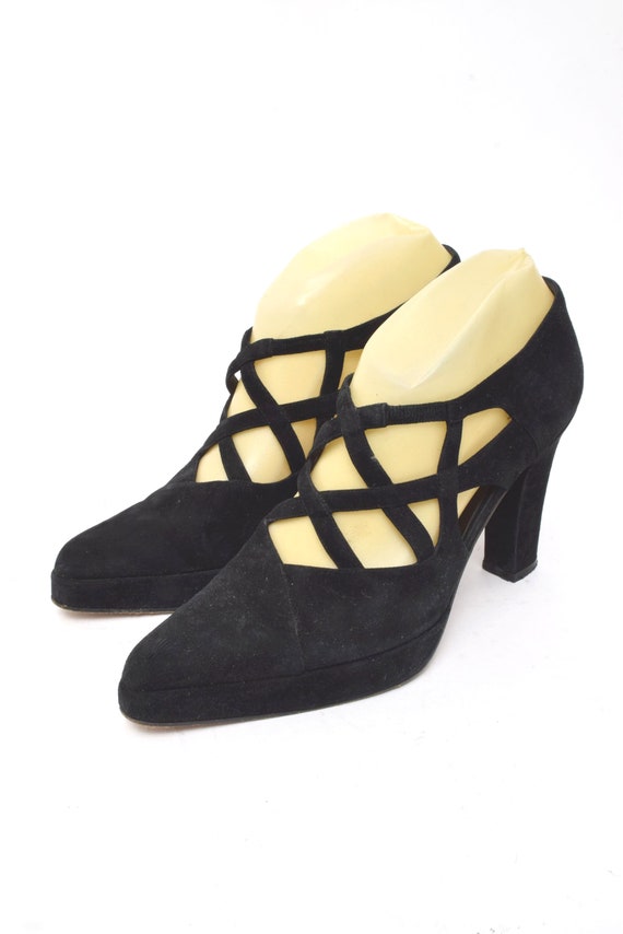 Vintage 90s Black Italian Suede Leather High Heel… - image 6