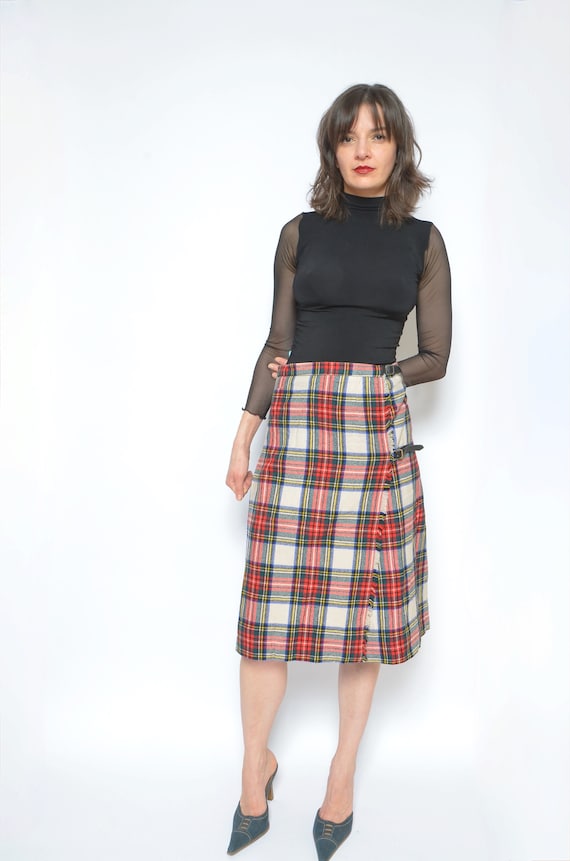 Tartan Wool Skirt / Vintage 80s Pleated Pleated H… - image 2