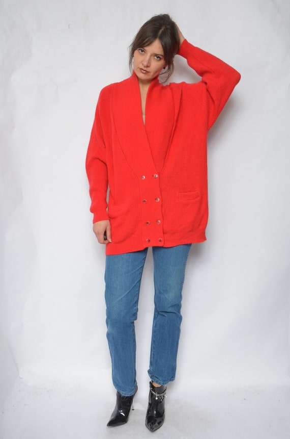 Wool Button Cardigan / Vintage 90s Oversized Ribbe