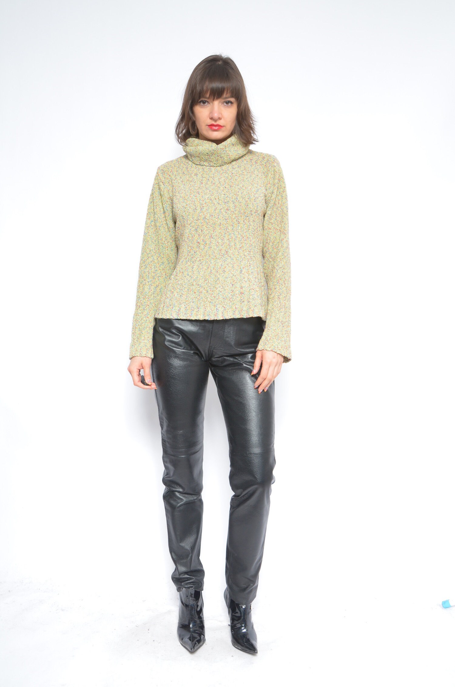 Pull Femme Vintage Col Roulé - Taille L (38/42), Manches Longues, Motifs Colorés