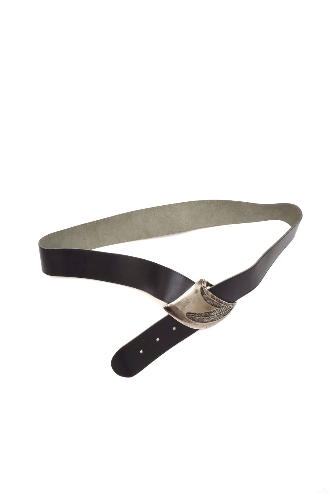 Vintage 90's Wide Black Leather Belt With Large Diagonal