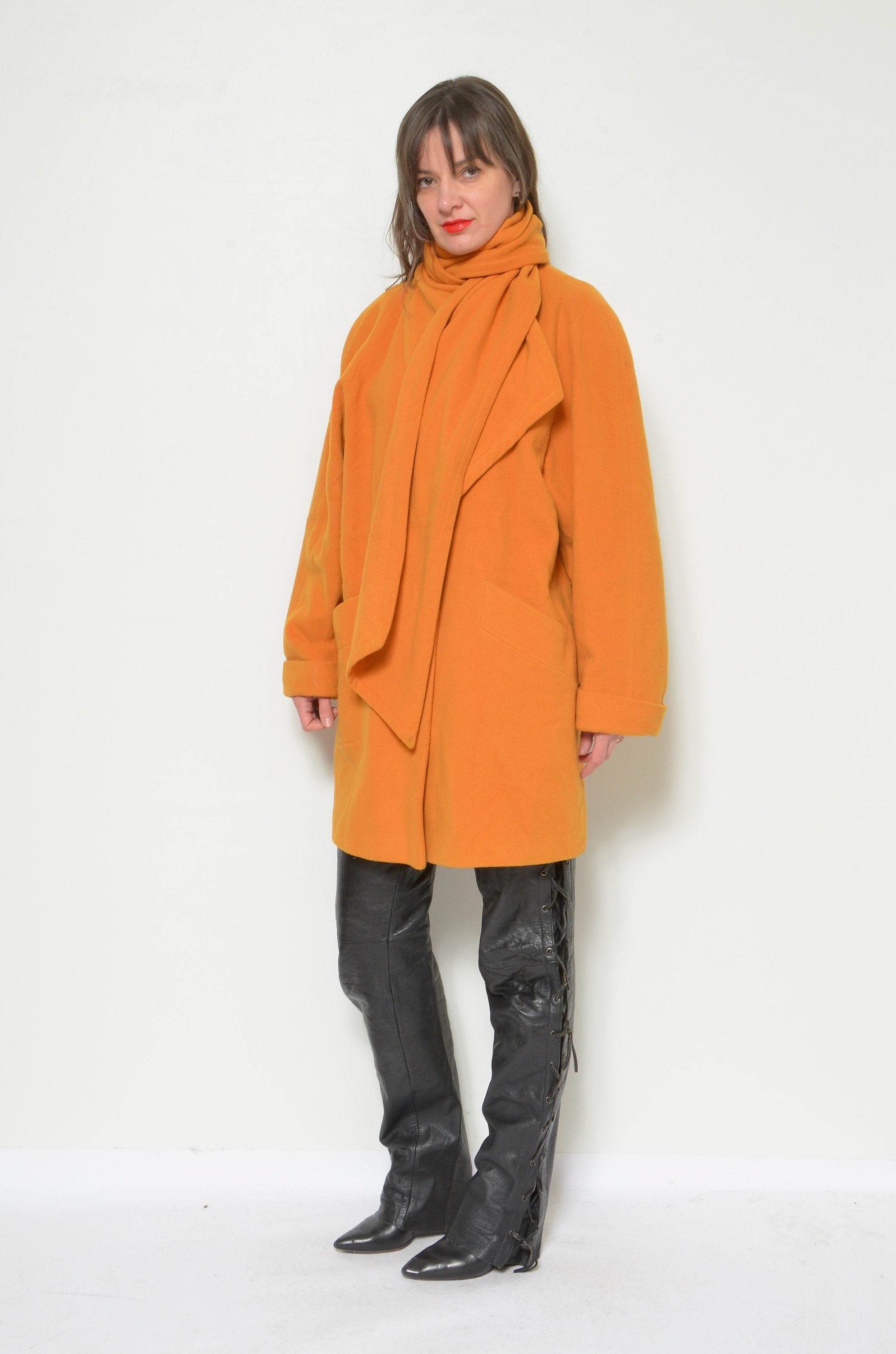 【80s】Vintage Shawl Collar Wool Coat USA 1980's Yellow Wool Coat, Small Size, Womens Ladies, Shawl