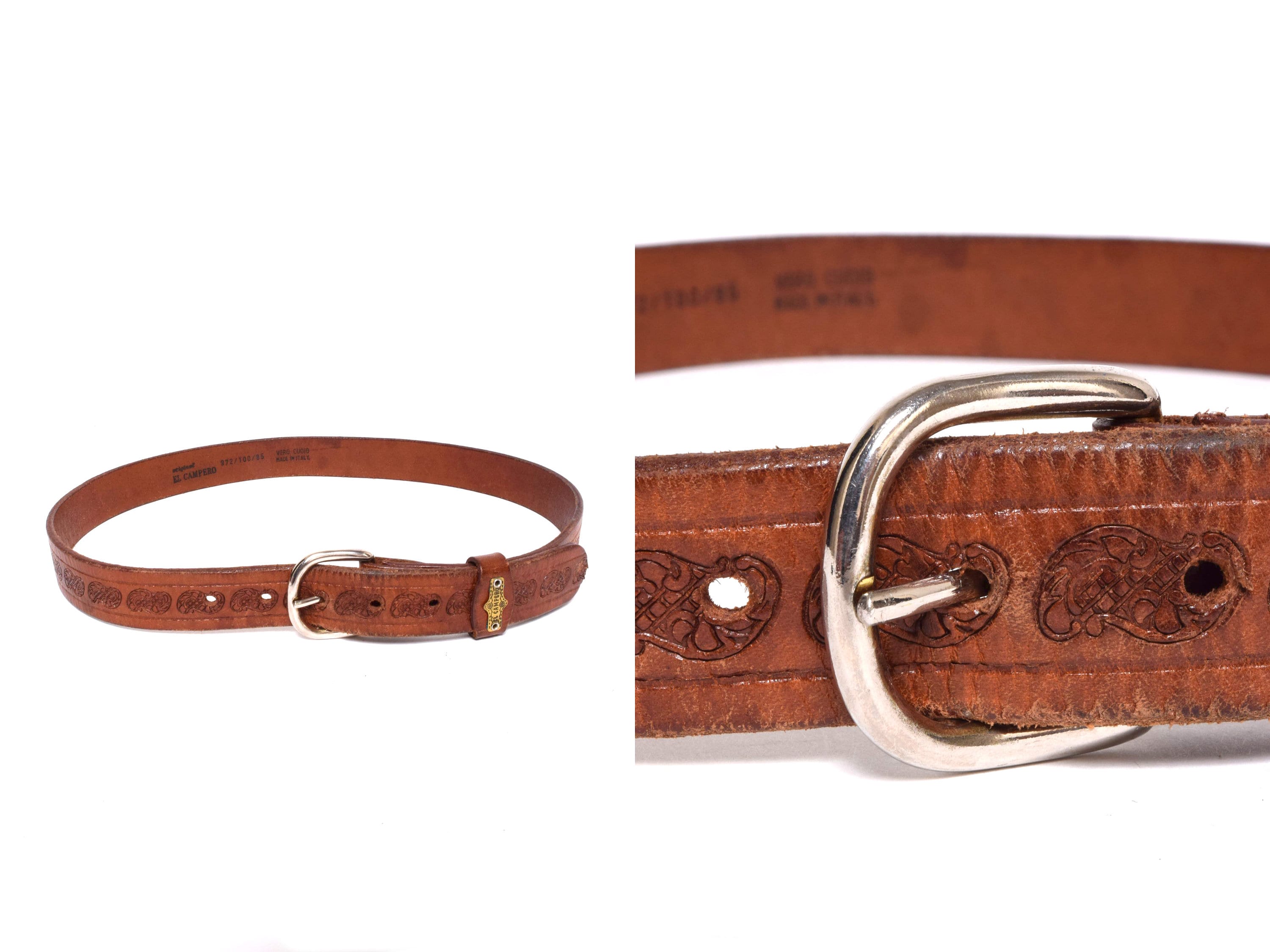 Brown Genuine Italian Leather USA Made Silver Loop Buckle Belt Size Large Men main image 3