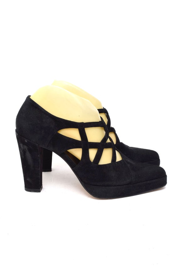 Vintage 90s Black Italian Suede Leather High Heel… - image 3