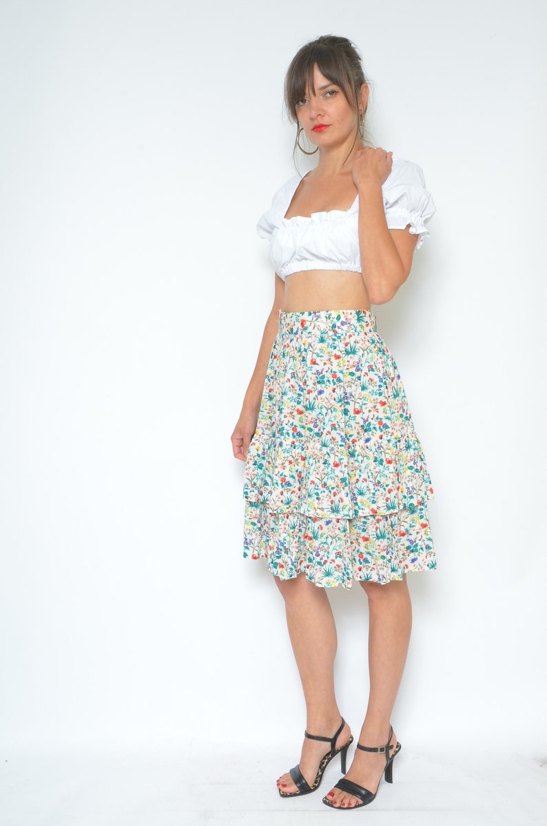Vintage 80s Cotton Red Loud Floral Patterned Full Circle Skirt 4