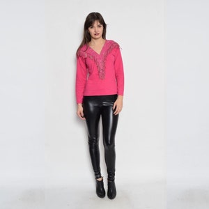 Vintage 80's Fringe Pink Long Sleeve Top image 1