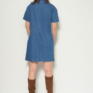 Vintage 90's Lace Up Denim Dress / Short Sleeve Jean Mini Dress Size XL image 7