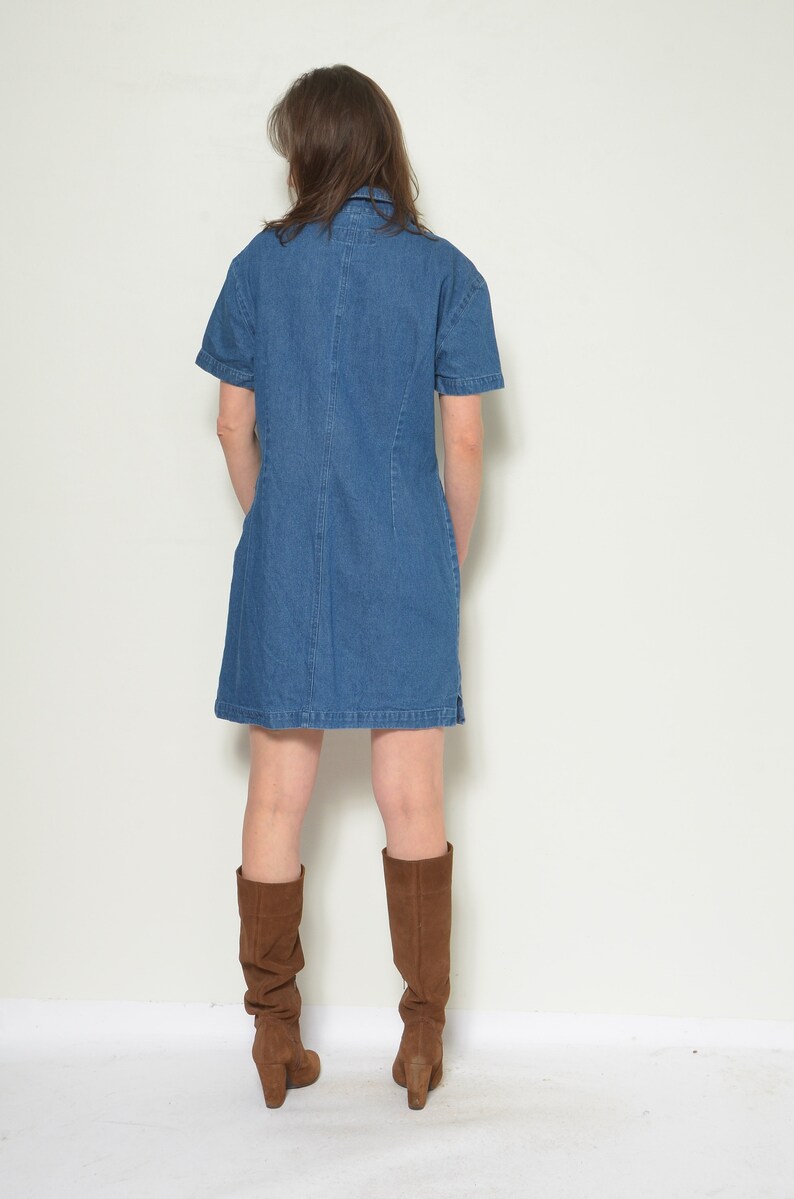 Vintage 90's Lace Up Denim Dress / Short Sleeve Jean Mini Dress Size XL image 7