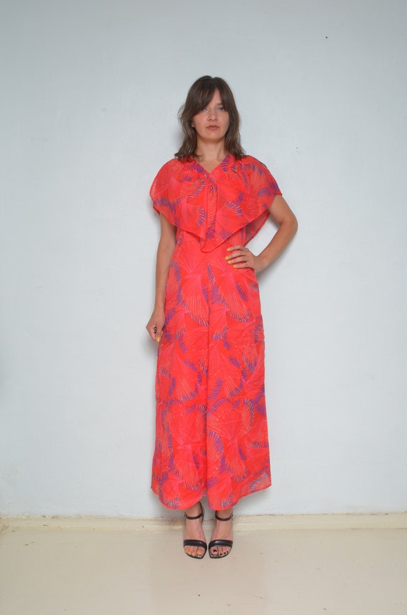 Floral Maxi Dress / Vintage 80s Angel Sleeve Long… - image 6